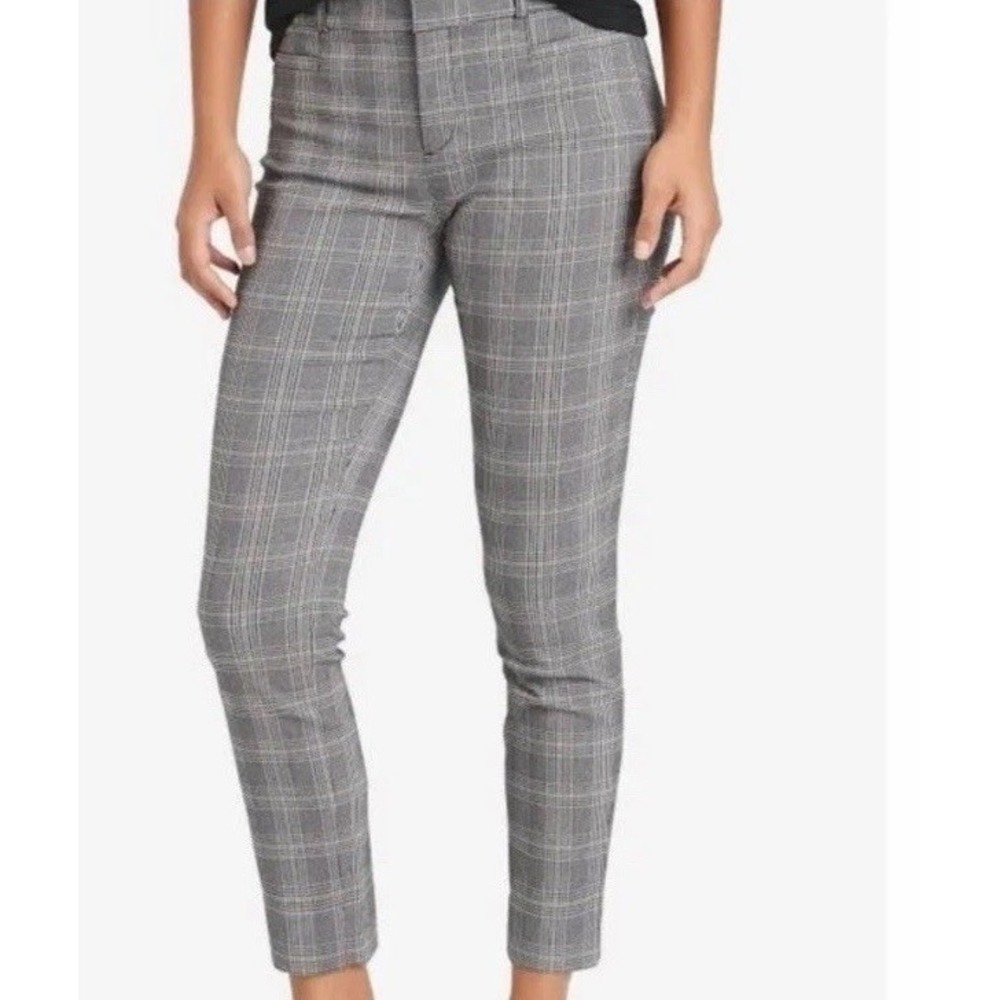 Banana Republic Sloan Ankle Pants Sz 4 Black White Plaid Mid Rise Preppy Hipster